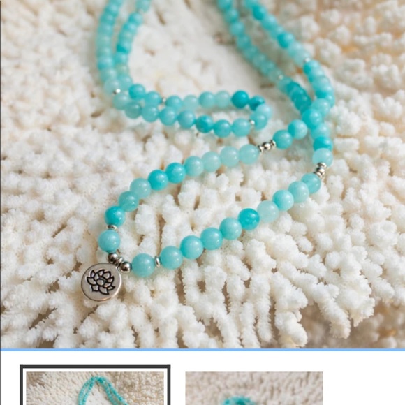 🦋Blu Butterfly brand, Aquamarine Mala bead necklace NWT - Picture 3 of 3